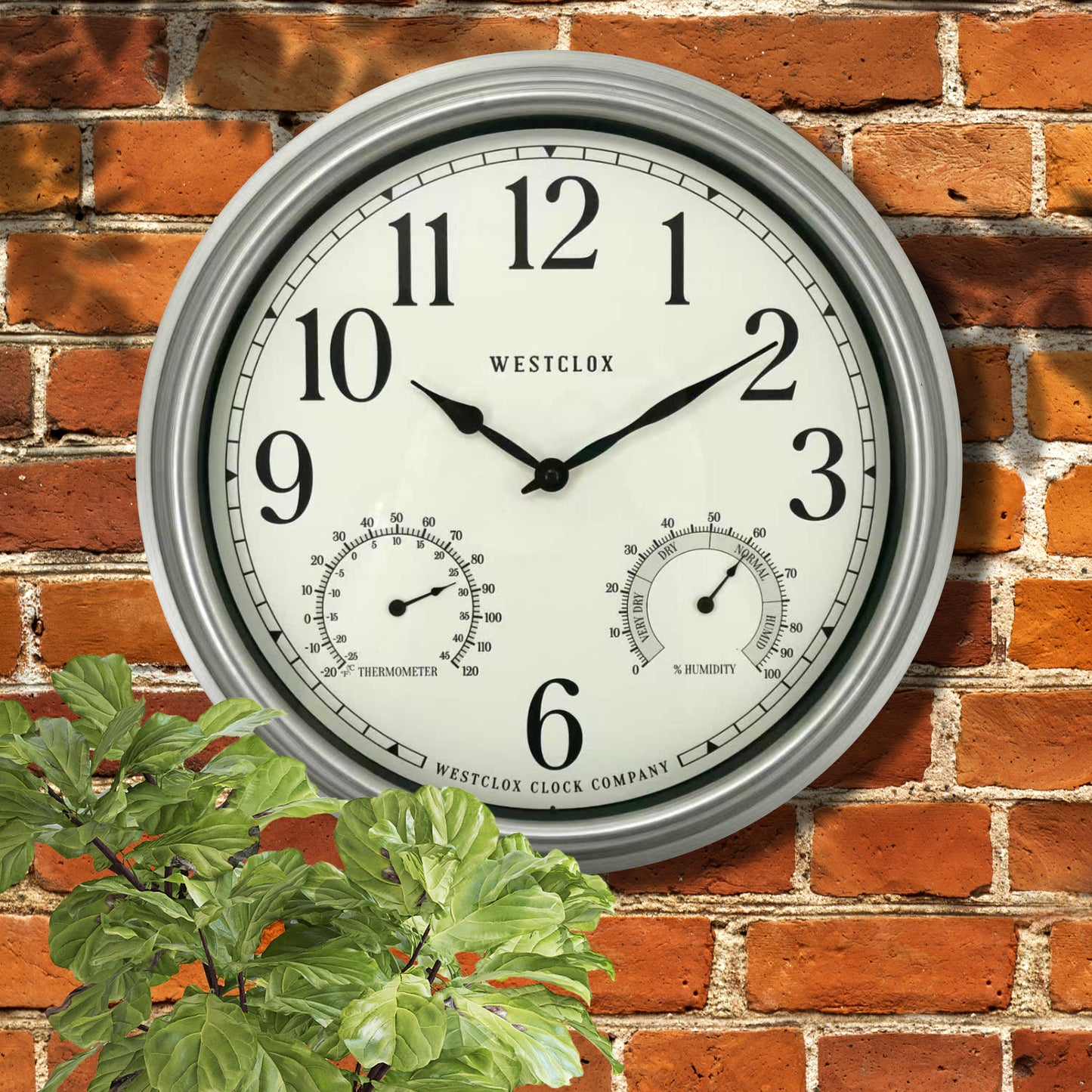 Westclox 15.75 Inch Weather Resistant Outdoor Wall Clock with Temperature and Humidity Display