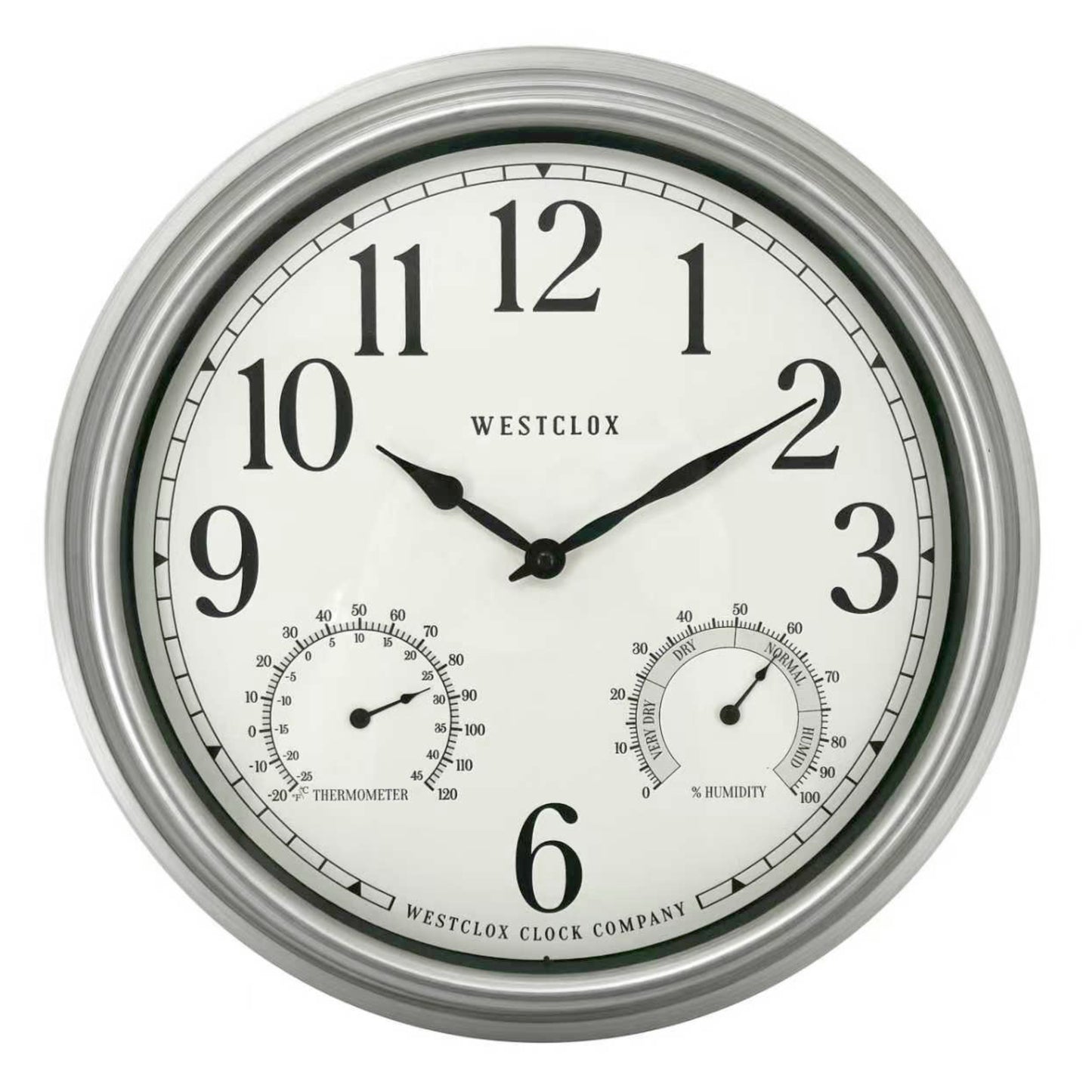 Westclox 15.75 Inch Weather Resistant Outdoor Wall Clock with Temperature and Humidity Display