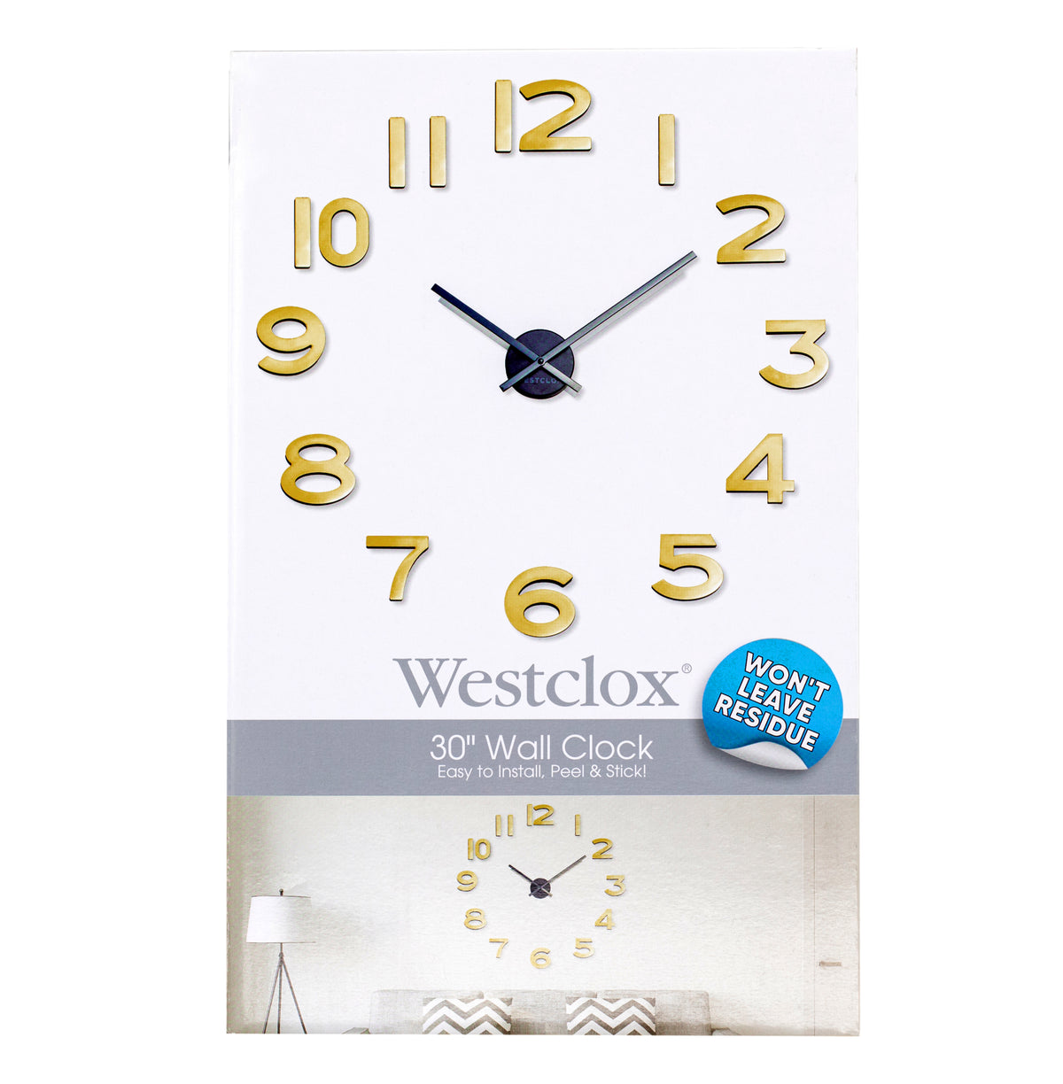 Westclox 30" Floating Numbers Wall Clock – Brass Finish DIY Wall Clock