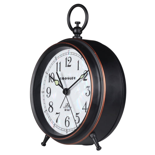 Crosley Vintage Metal Pocket Watch Alarm Clock – Quiet No-Ticking Design