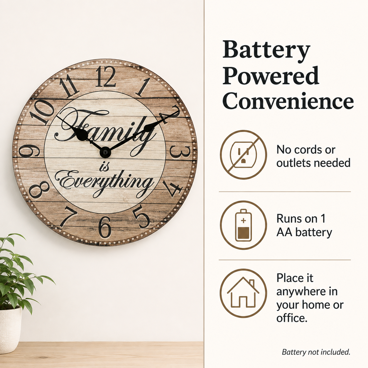 Westclox 11" Inspirational Wall Clock, Family Dial, Woodgrain MDF, Metal Hands