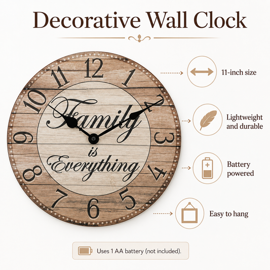 Westclox 11" Inspirational Wall Clock, Family Dial, Woodgrain MDF, Metal Hands