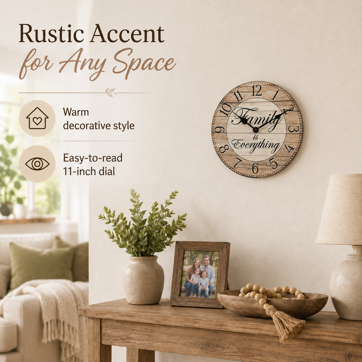 Westclox 11" Inspirational Wall Clock, Family Dial, Woodgrain MDF, Metal Hands