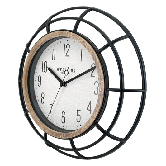 Westclox 12" Cage Wall Clock – Wrought Iron Look with Woodgrain Bezel