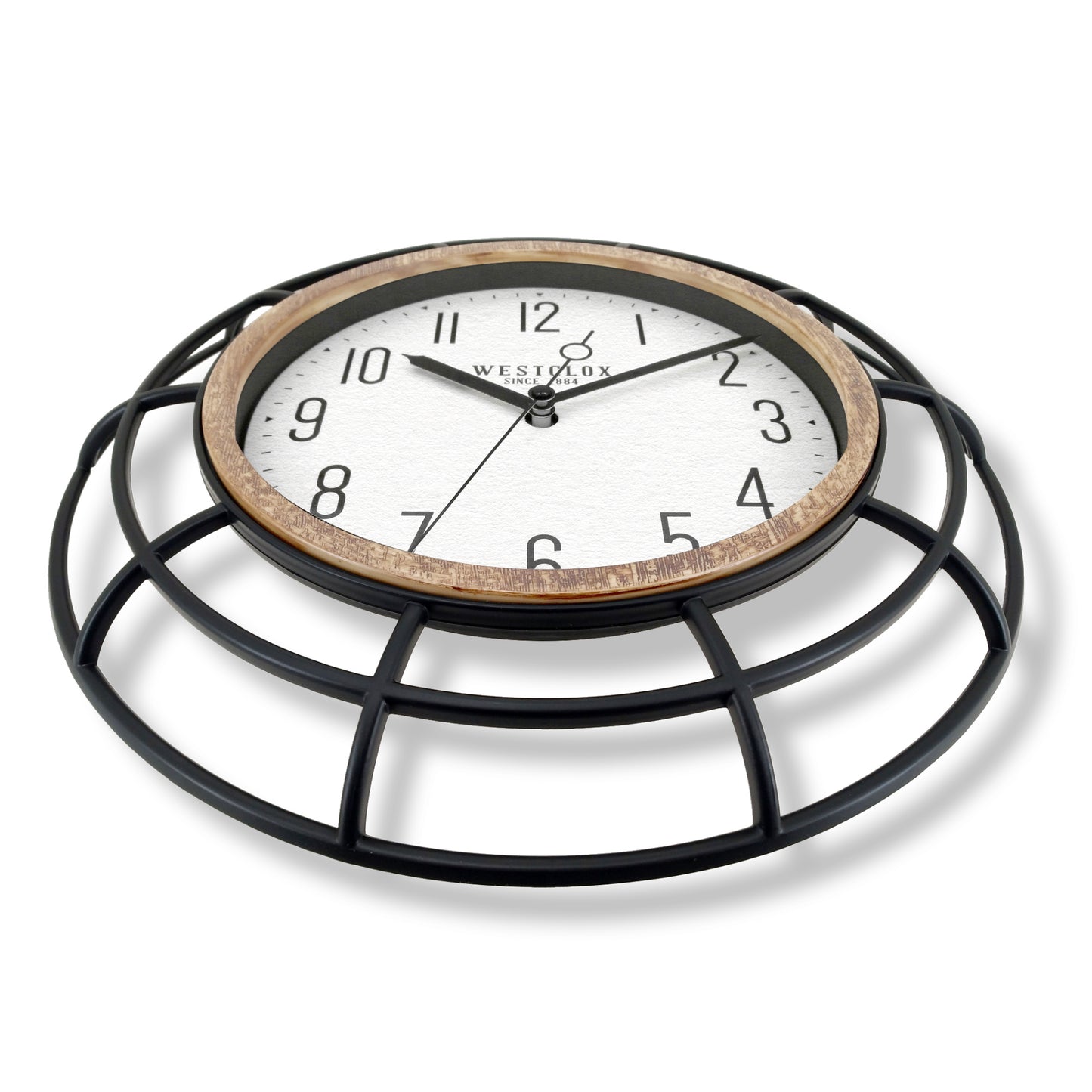 Westclox 12" Cage Wall Clock – Wrought Iron Look with Woodgrain Bezel