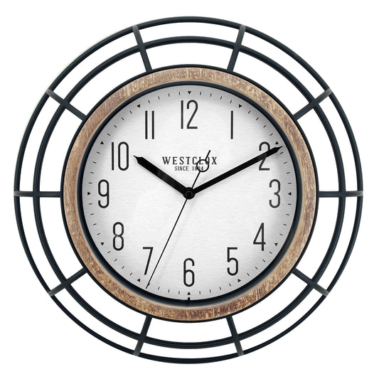 Westclox 12" Cage Wall Clock – Wrought Iron Look with Woodgrain Bezel