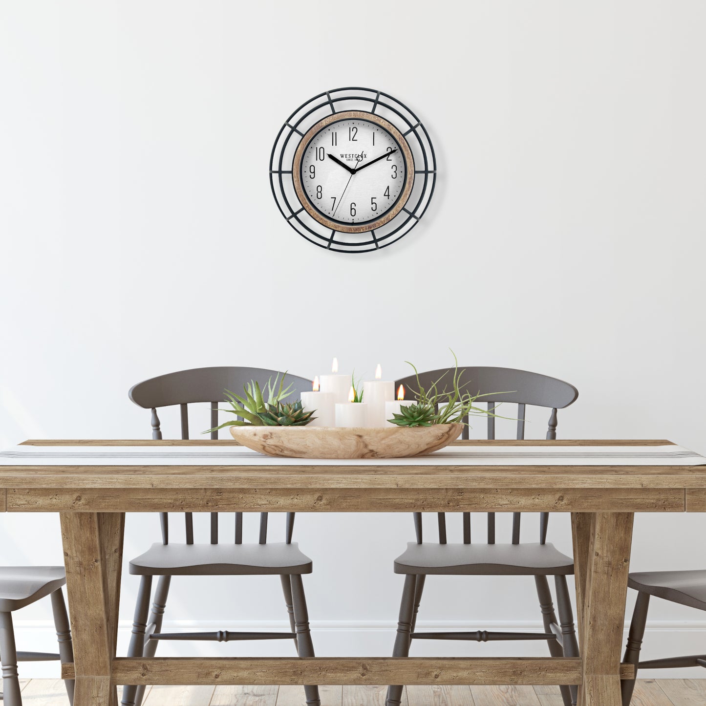 Westclox 12" Cage Wall Clock – Wrought Iron Look with Woodgrain Bezel
