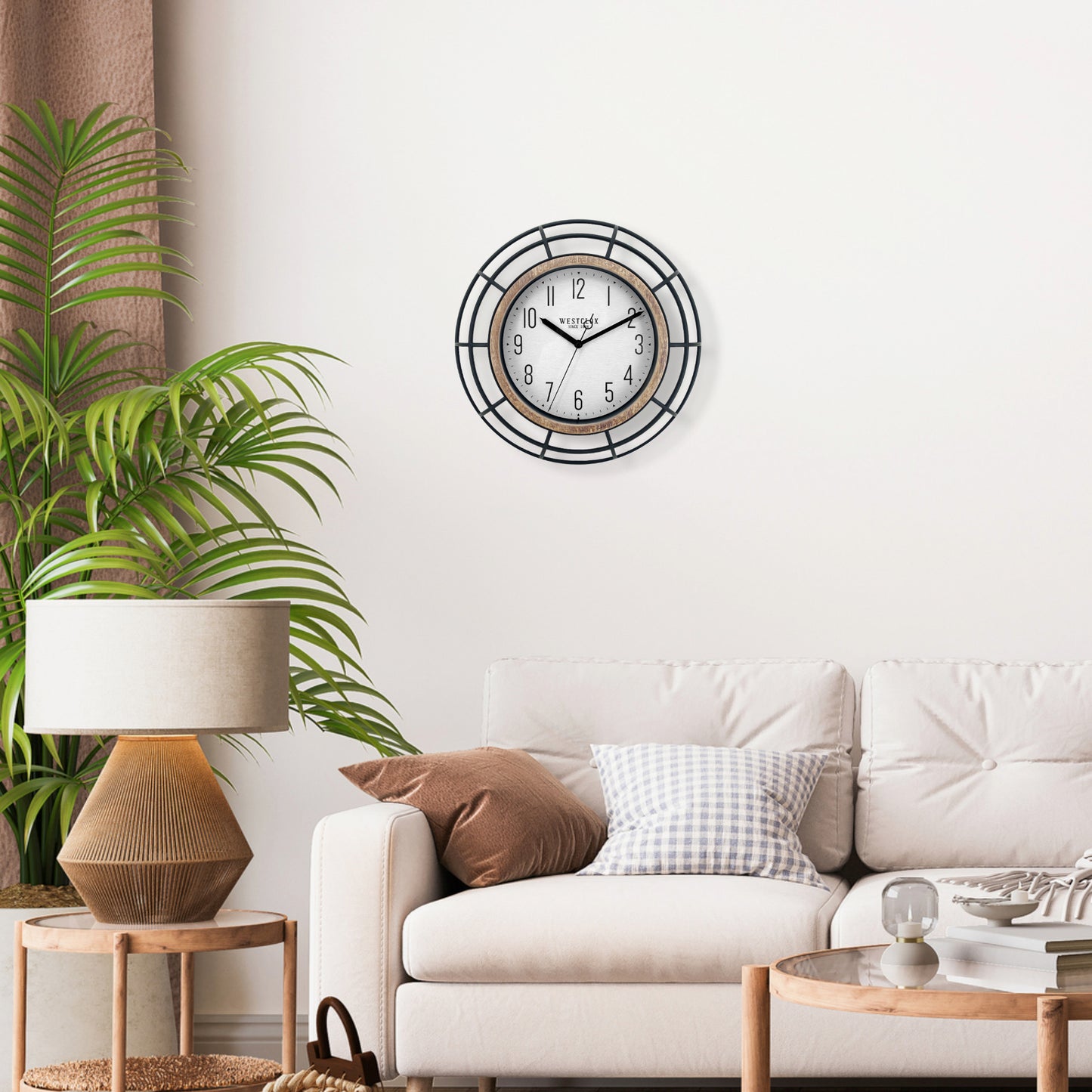 Westclox 12" Cage Wall Clock – Wrought Iron Look with Woodgrain Bezel