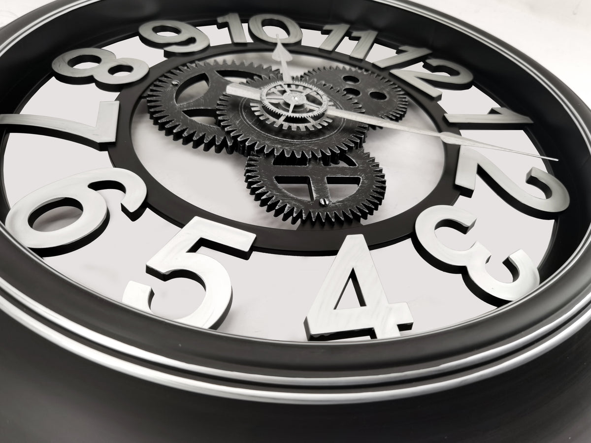 Westclox 24" Open Gears Wall Clock – Black with Silver Accents