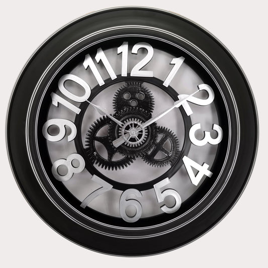 Westclox 24" Open Gears Wall Clock – Black with Silver Accents