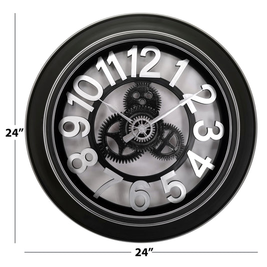Westclox 24" Open Gears Wall Clock – Black with Silver Accents