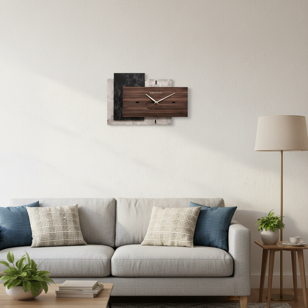 Westclox 15" x 9" Faux Cement, Marble & Woodgrain Wall Clock