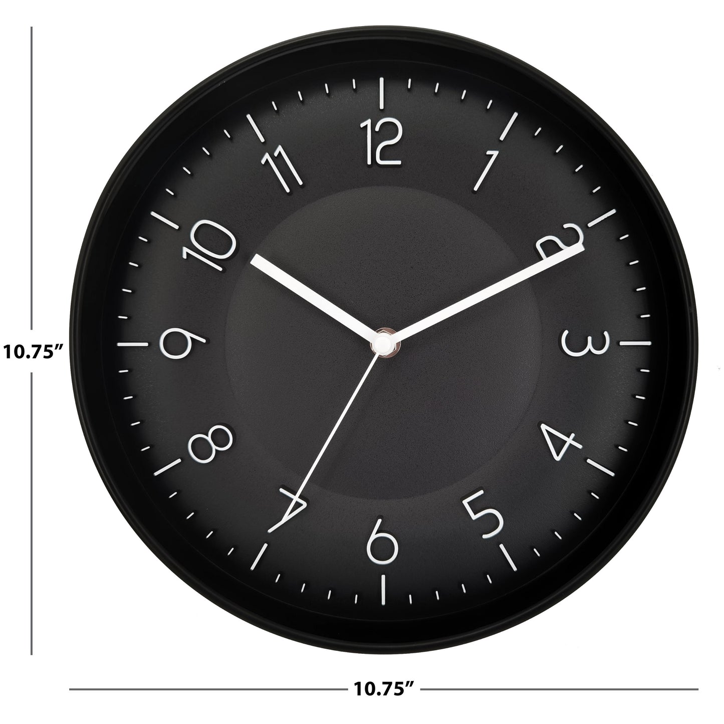Westclox 10.75" Black & White Embossed Dial Wall Clock – Raised White Numbers, Satin Black Slim Frame
