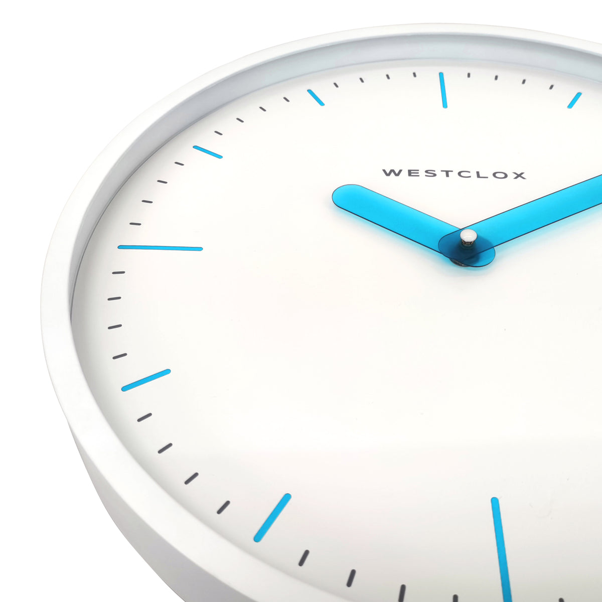 Westclox 14" Contemporary White Wall Clock with Transparent Teal Hands – Modern Analog Wall Clock
