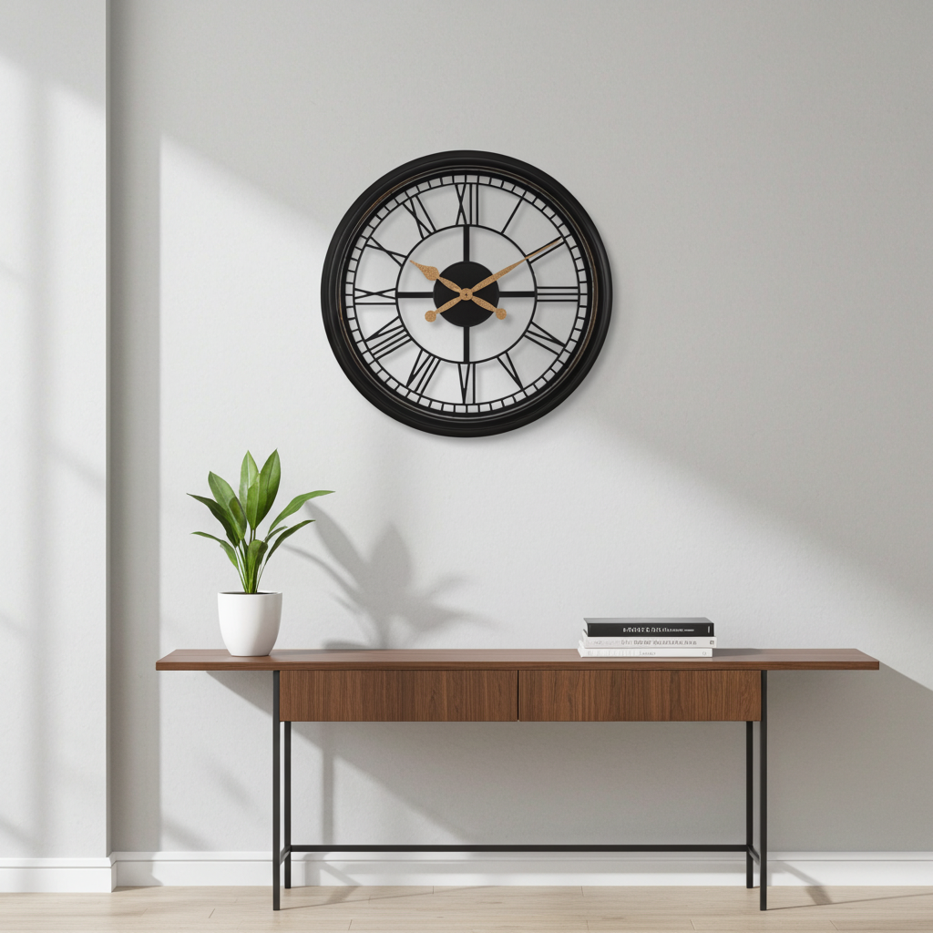 Westclox 18.5" Open Dial Wall Clock, Roman Numerals, Black/Gold Frame, Metal Hands, Glass Lens