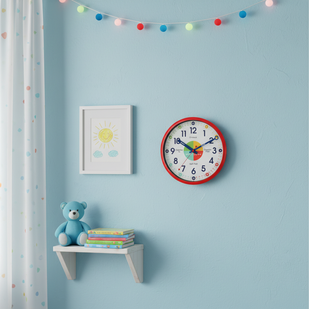 Westclox 12" Time Teacher Wall Clock, Educational Dial, Quiet, Gloss Red, Metal Hands, Glass Lens