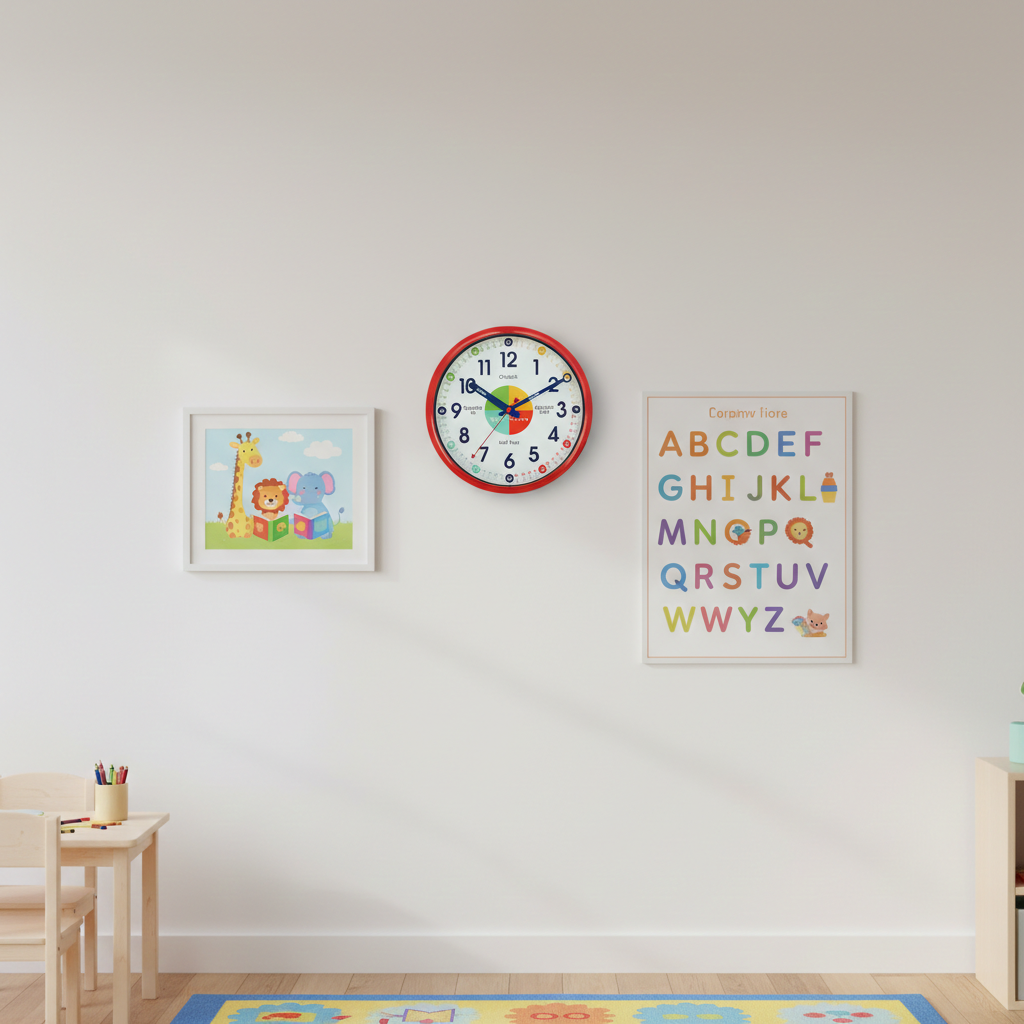 Westclox 12" Time Teacher Wall Clock, Educational Dial, Quiet, Gloss Red, Metal Hands, Glass Lens