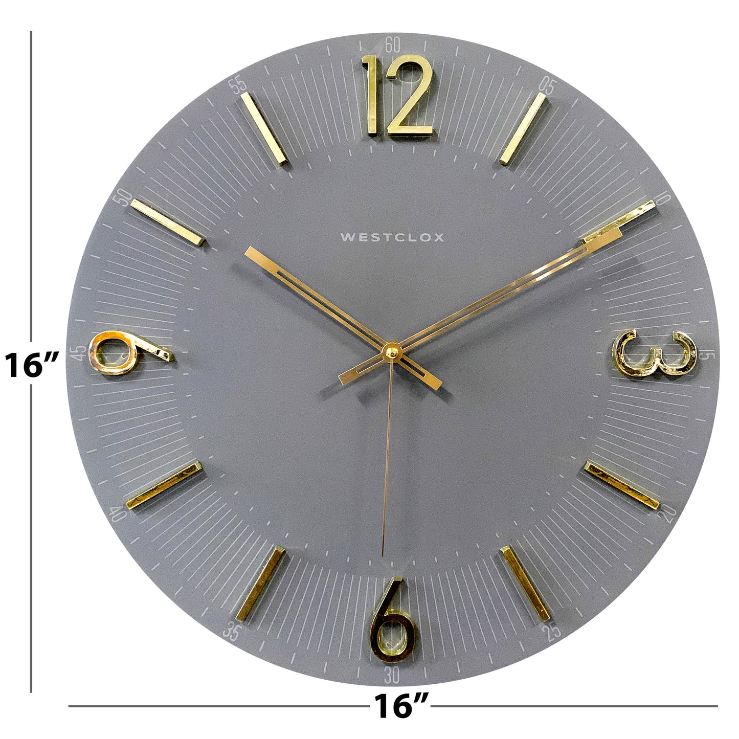 Westclox Gray 16" Wall Clock with Gold Raised Numbers
