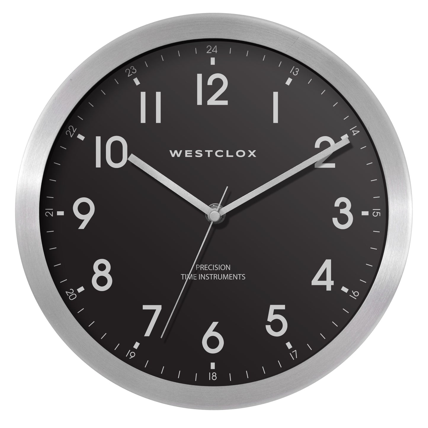 Westclox 9" Metal Wall Clock – Brushed Silver Frame with Black Dial