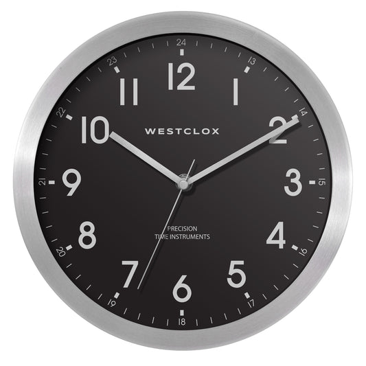 Westclox 9" Metal Wall Clock – Brushed Silver Frame with Black Dial