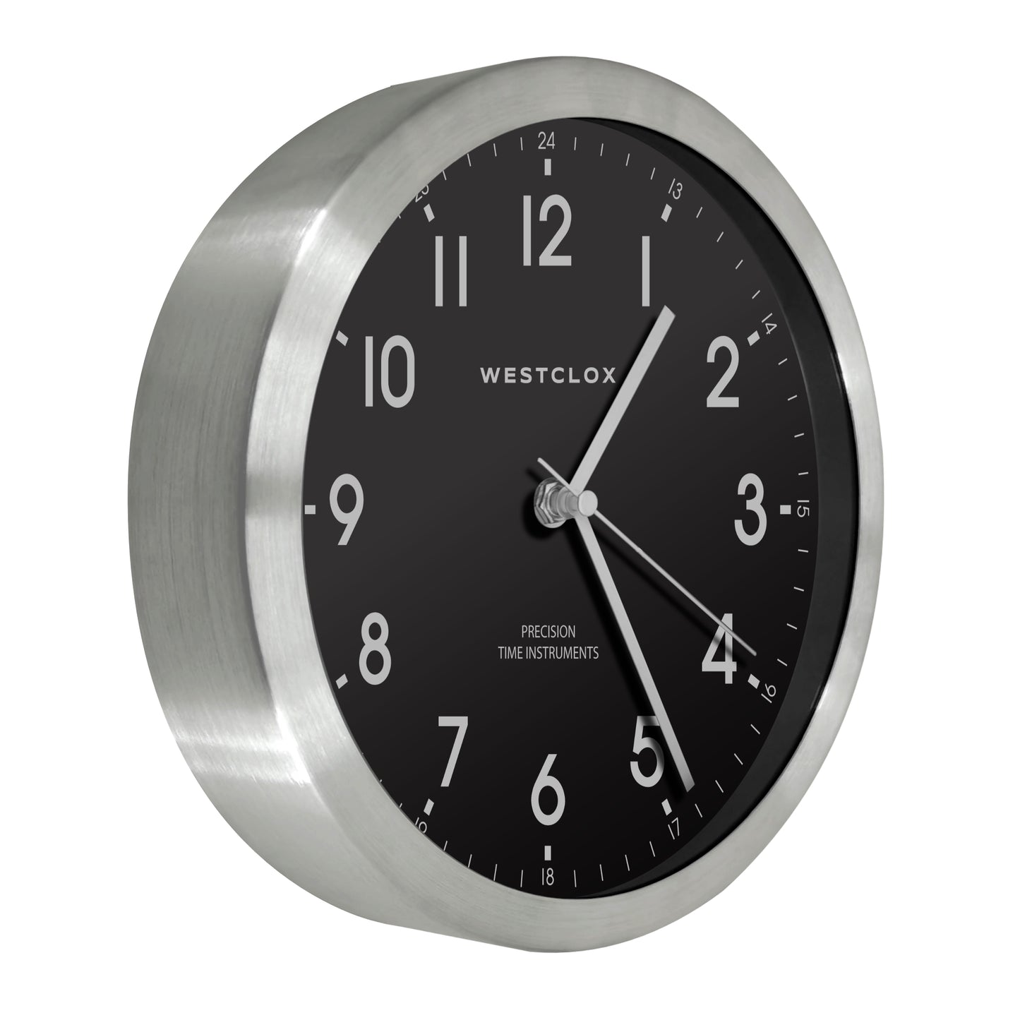 Westclox 9" Metal Wall Clock – Brushed Silver Frame with Black Dial