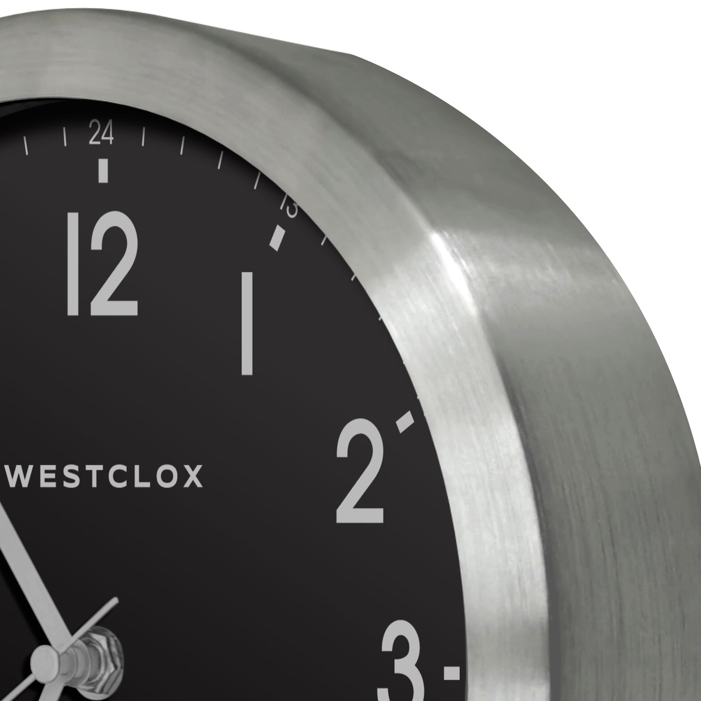 Westclox 9" Metal Wall Clock – Brushed Silver Frame with Black Dial