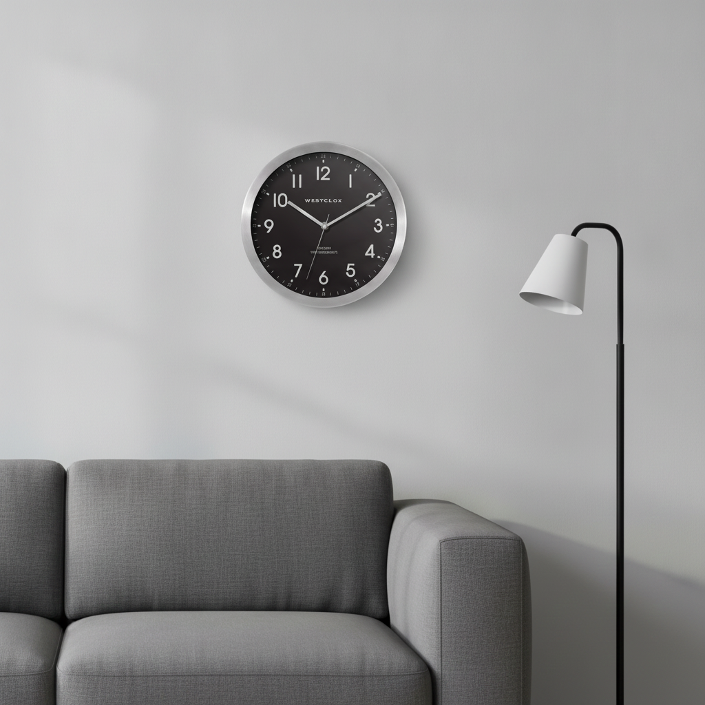 Westclox 9" Metal Wall Clock – Brushed Silver Frame with Black Dial