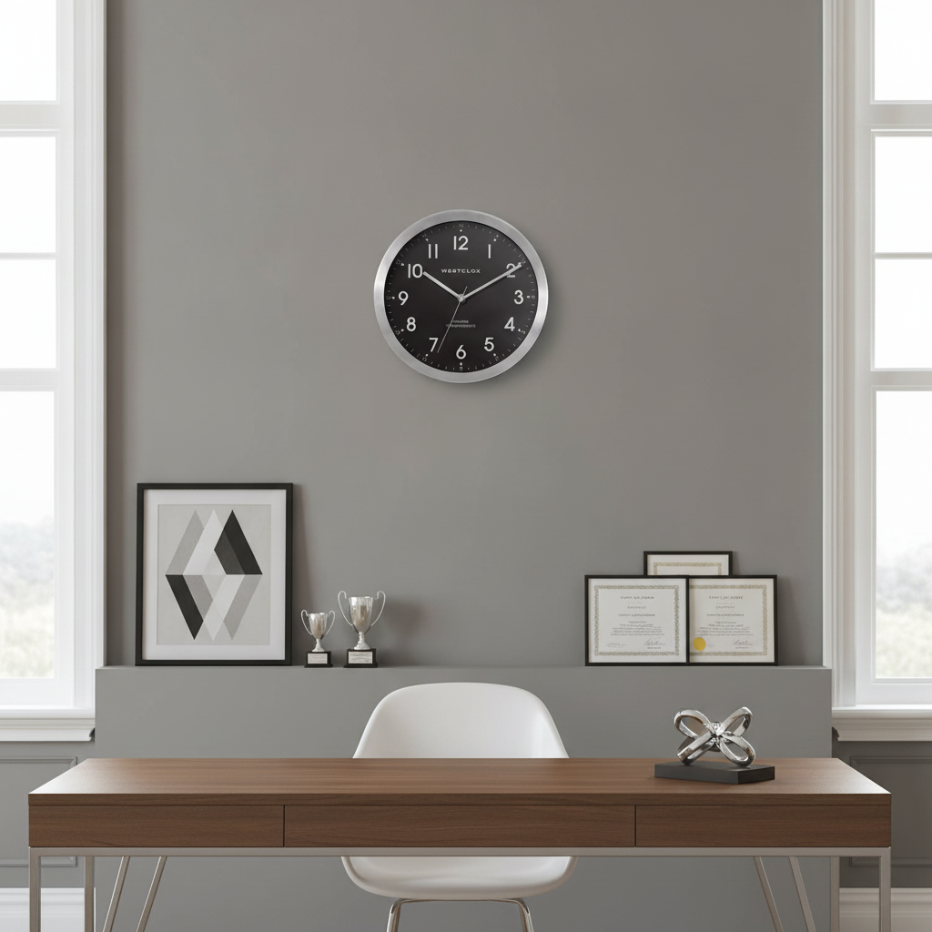 Westclox 9" Metal Wall Clock – Brushed Silver Frame with Black Dial