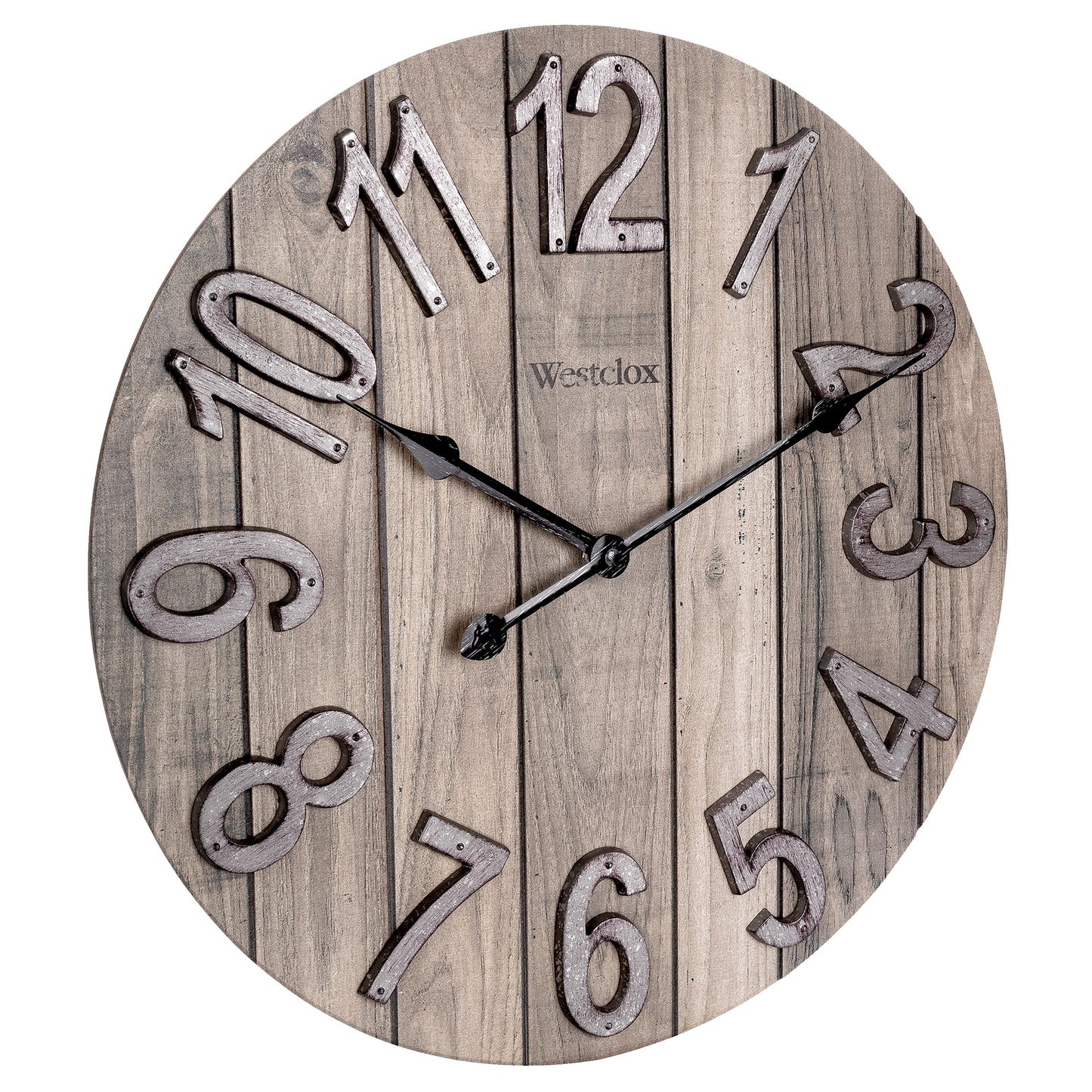 Westclox 15.5" Farmhouse Woodgrain Wall Clock with Galvanized Raised Numbers