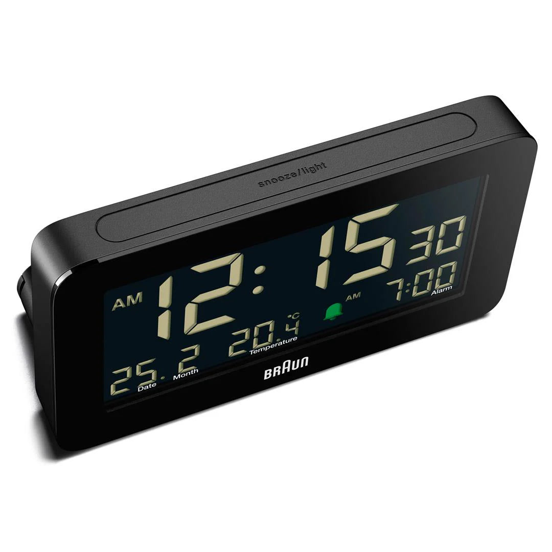 Braun BC10 Digital Alarm Clock – Auto Backlight & Temperature Display (Black)