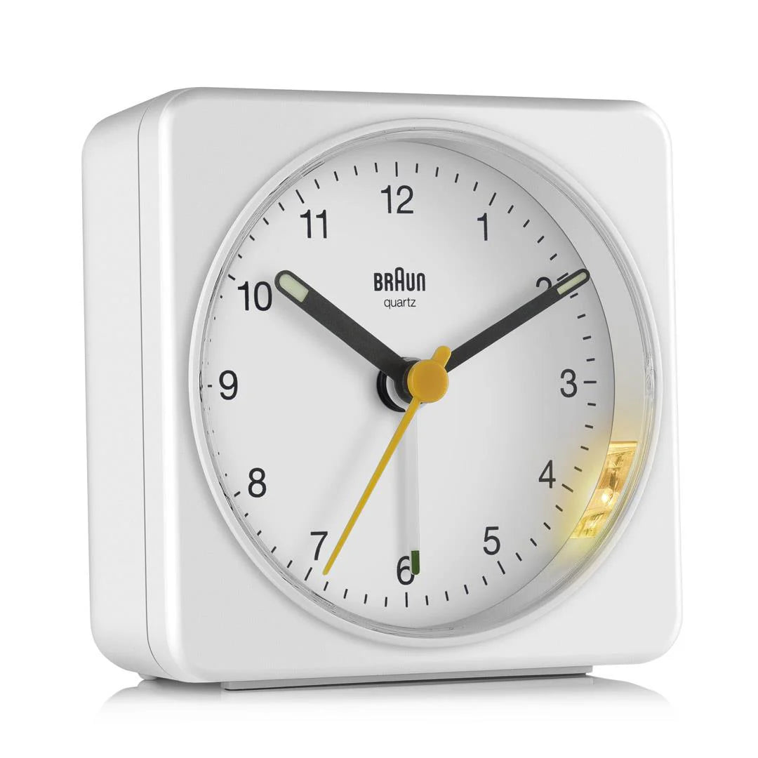 Braun BC03W Analogue Alarm Clock – Quiet Sweep Quartz & Luminous Hands (White)