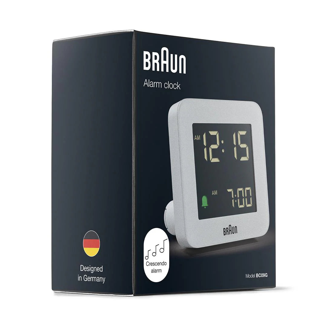 Braun BC09 Digital Alarm Clock – Reverse LCD & Crescendo Alarm (Gray)