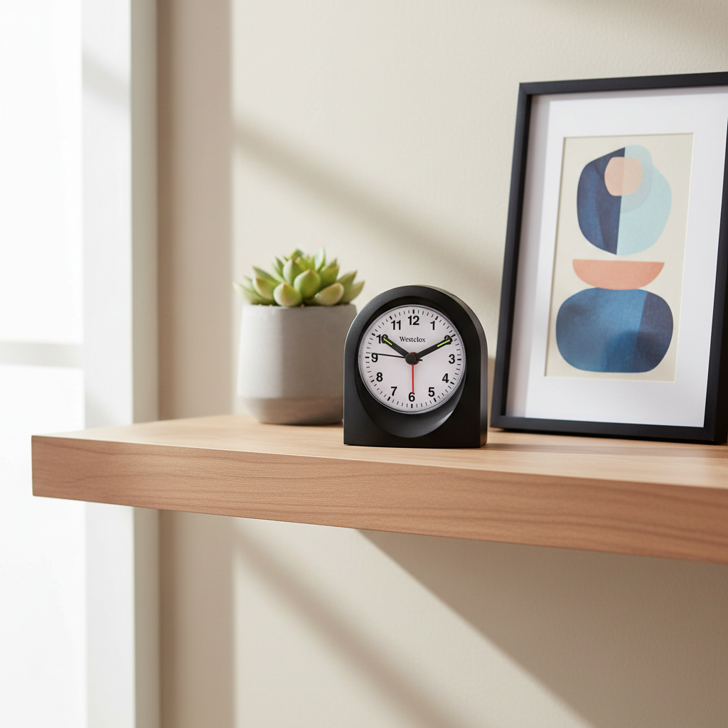 Westclox Basic Alarm Clock, Ascending Alarm, 5 Min Snooze, Large Button, Black