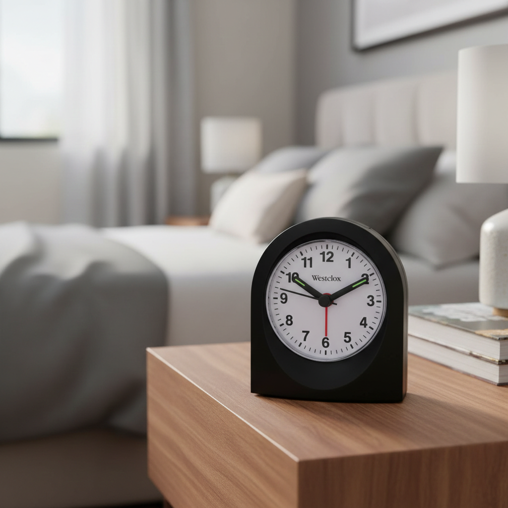 Westclox Basic Alarm Clock, Ascending Alarm, 5 Min Snooze, Large Button, Black