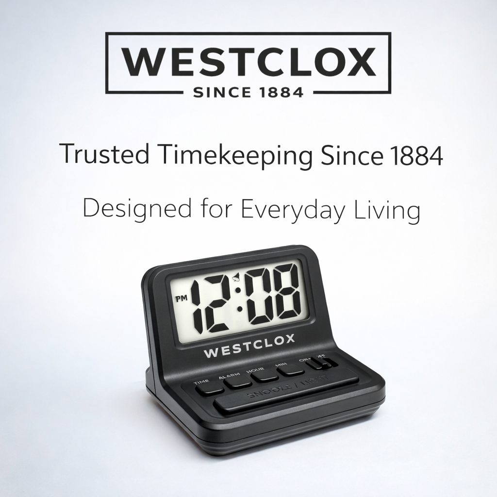 Westclox LCD Alarm Clock, 0.9" Bold Digits, White Backlight, Large Snooze, Black