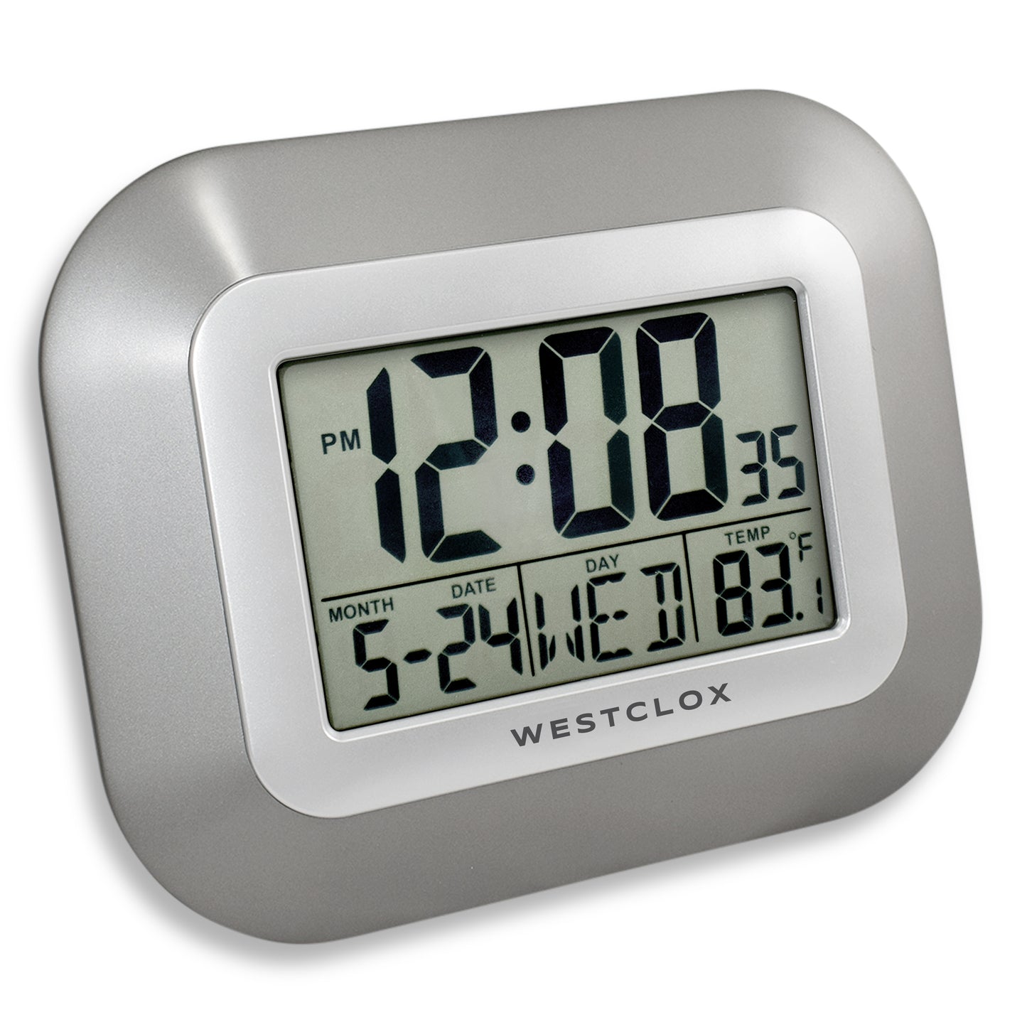 LCD Square Alarm Wall Clock, Silver
