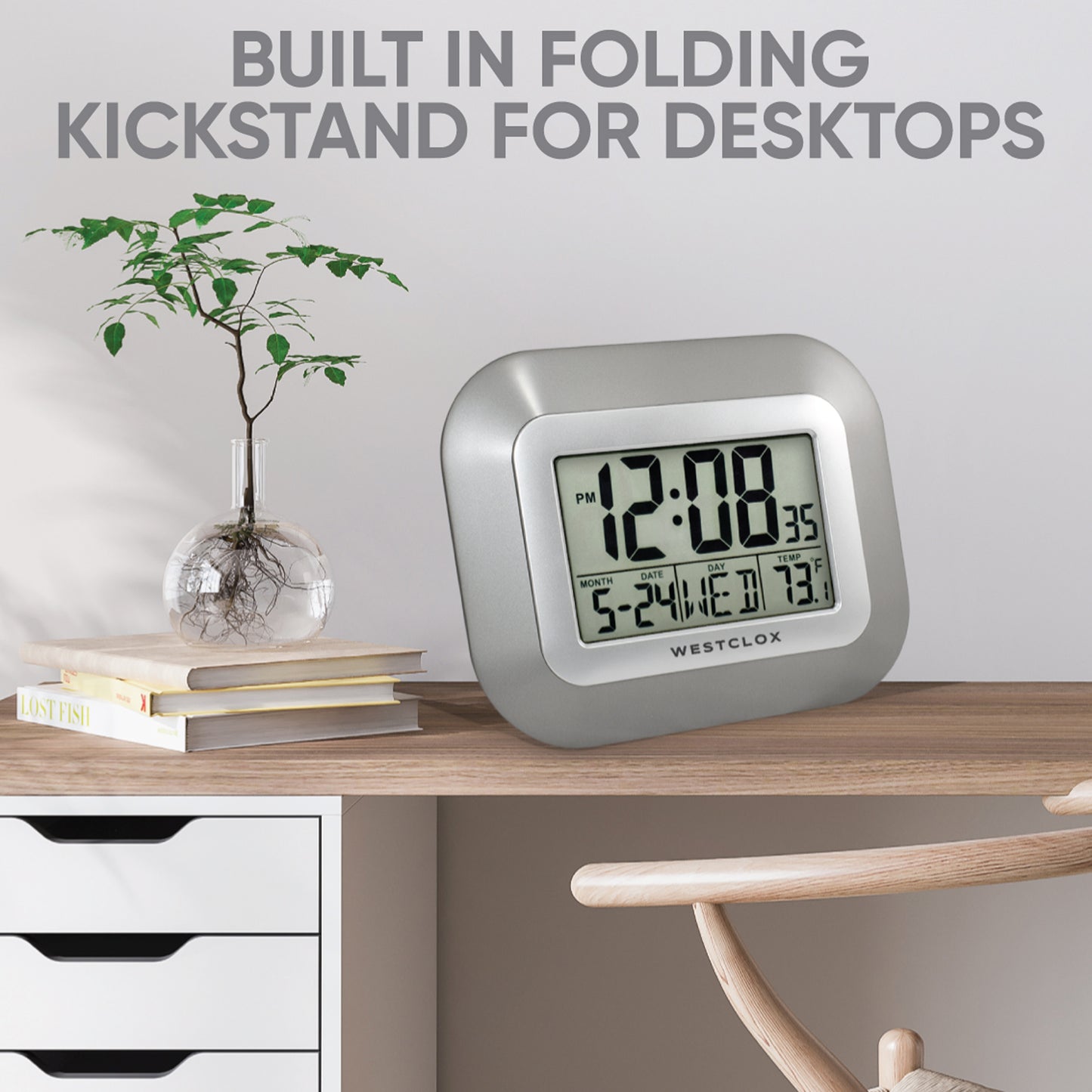 LCD Square Alarm Wall Clock, Silver