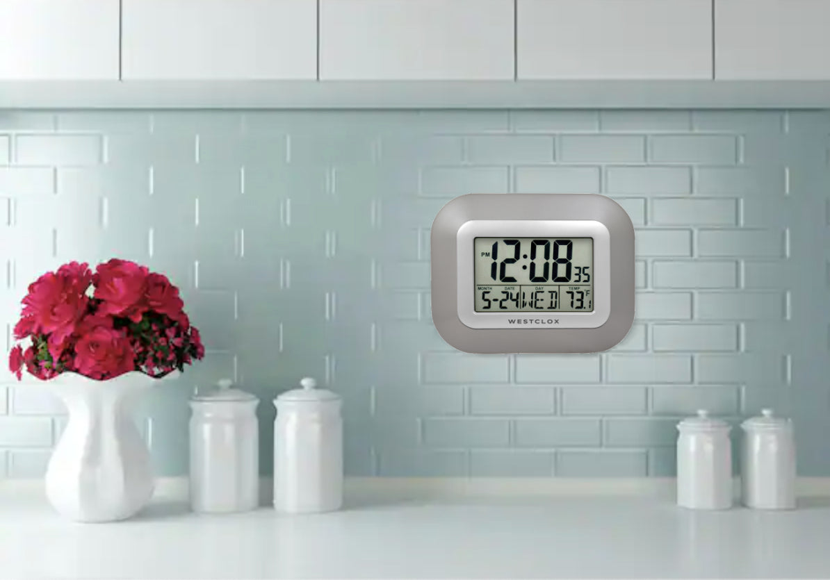 LCD Square Alarm Wall Clock, Silver