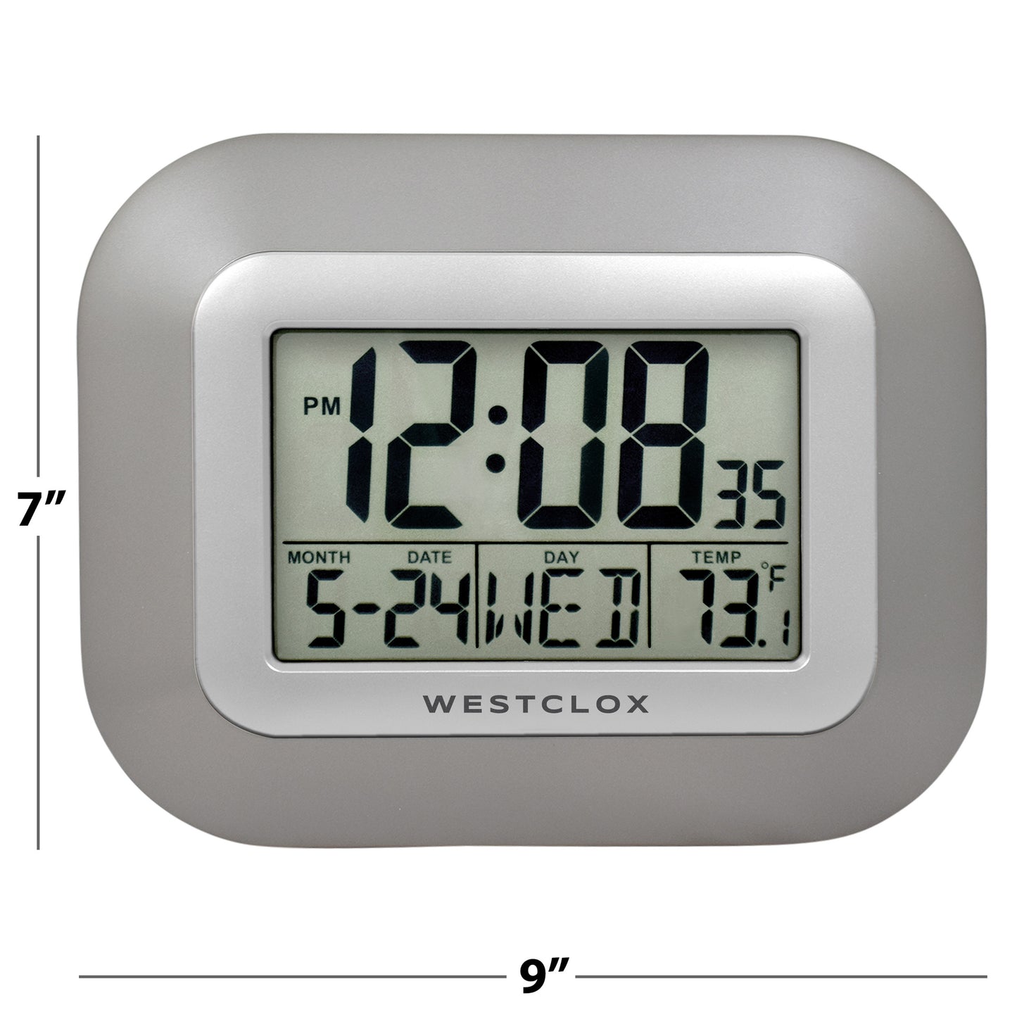 LCD Square Alarm Wall Clock, Silver