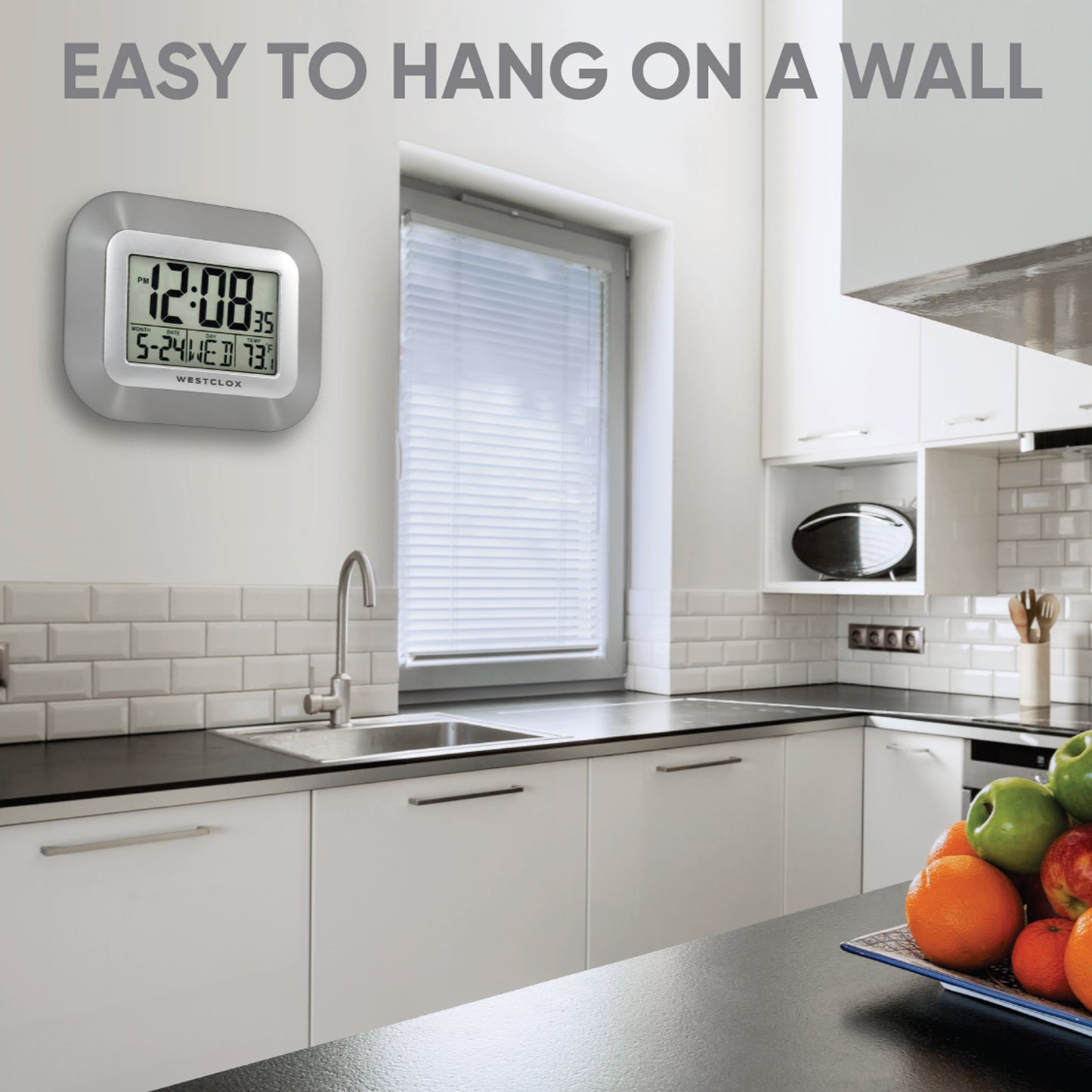 LCD Square Alarm Wall Clock, Silver