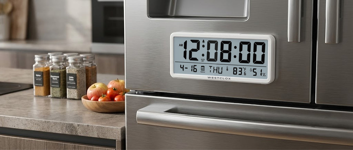 Westclox Large Digital Wall Clock with Date, Temperature & Humidity – 3-in-1 Display with Versatile Mounting Options