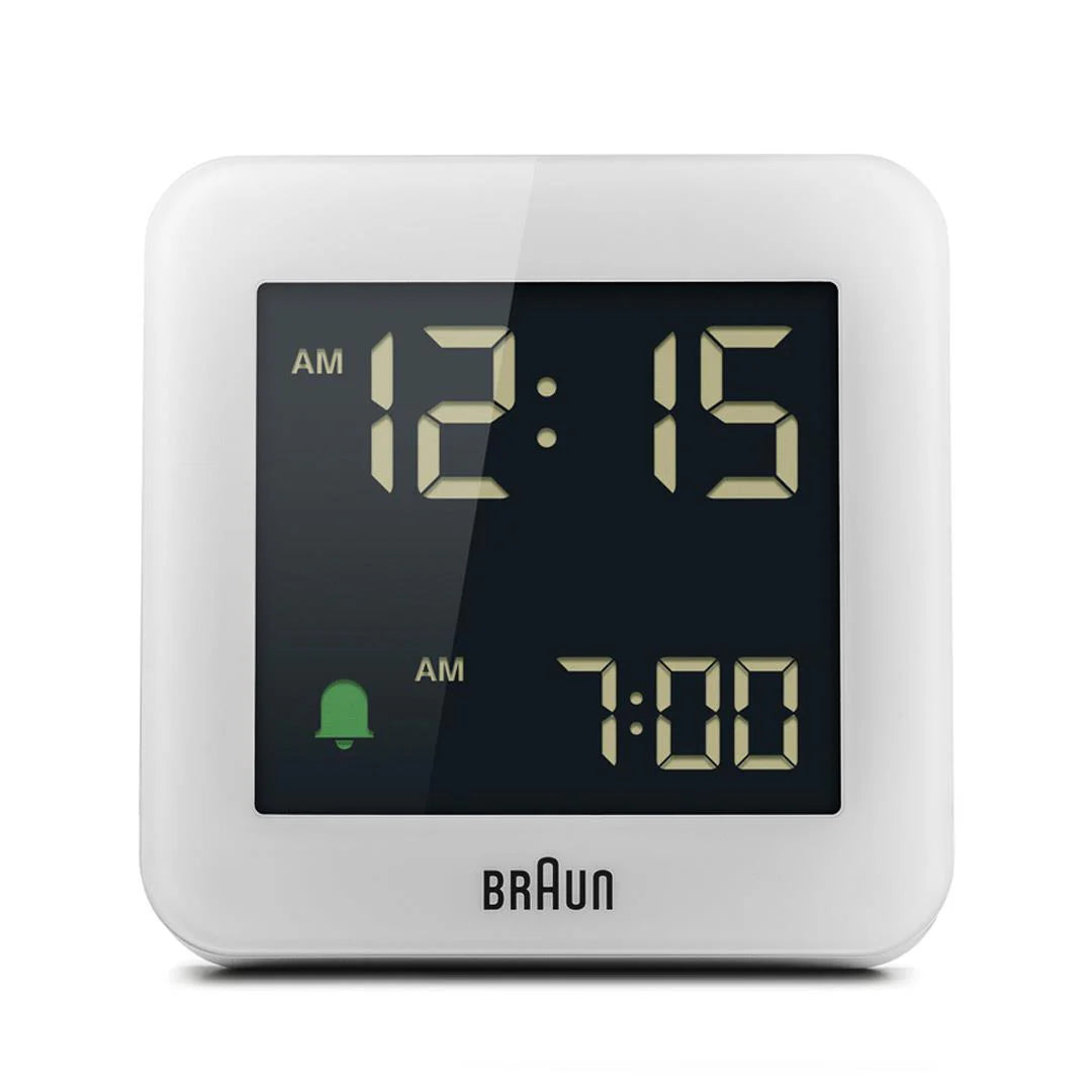 Braun BC09 Digital Alarm Clock – Reverse LCD & Crescendo Alarm (White)