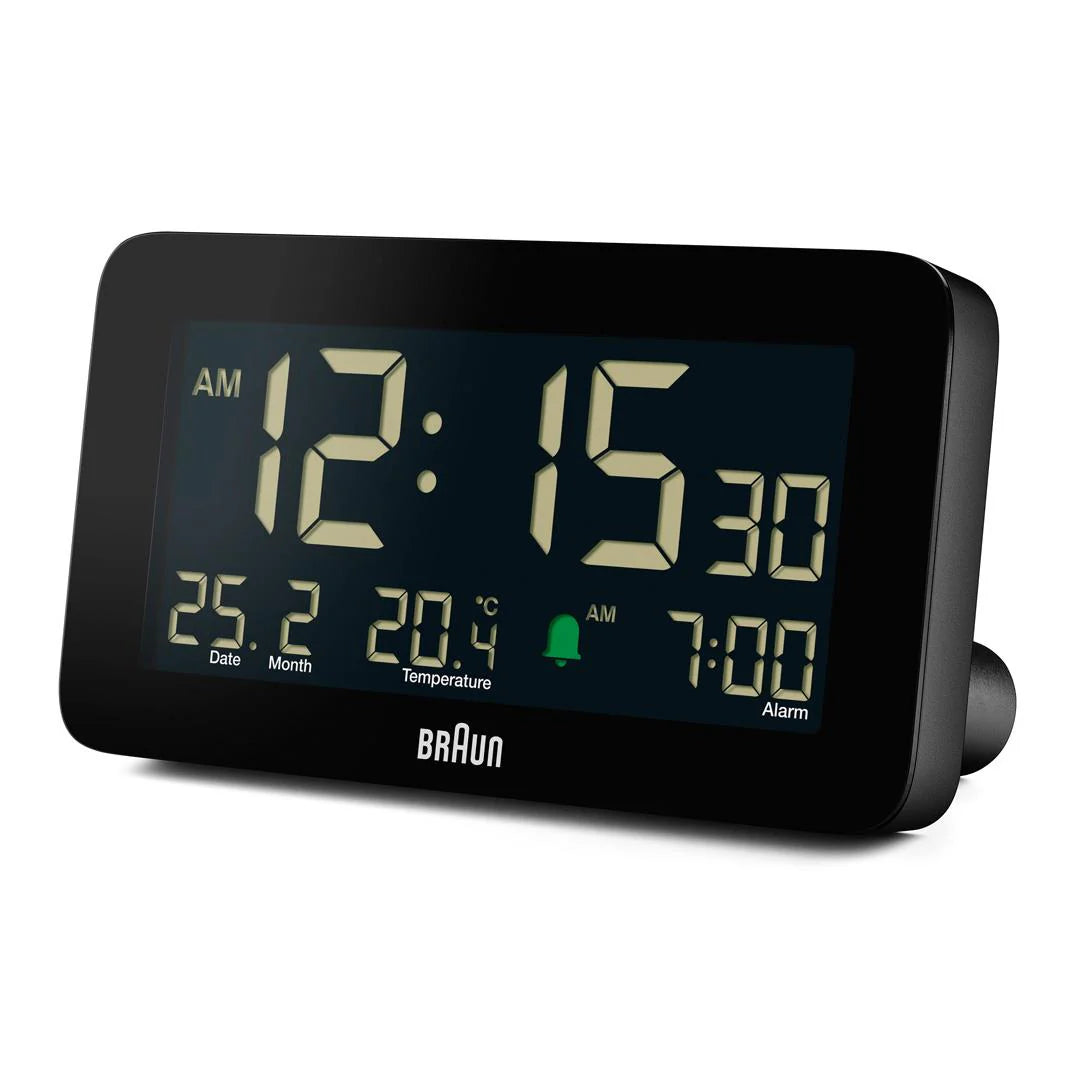 Braun BC10 Digital Alarm Clock – Auto Backlight & Temperature Display (Black)