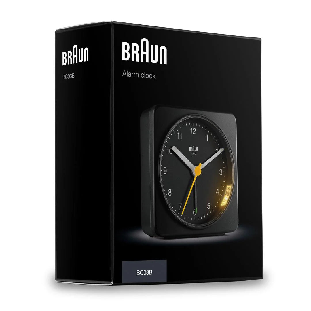 Braun BC03B Analogue Alarm Clock – Quiet Sweep Quartz & Luminous Hands (Black)