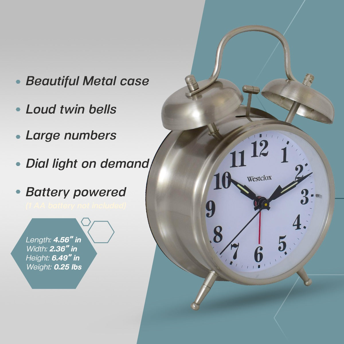 Westclox Twin Bell Alarm Clock, Loud Bell, Silver Metal Case – The