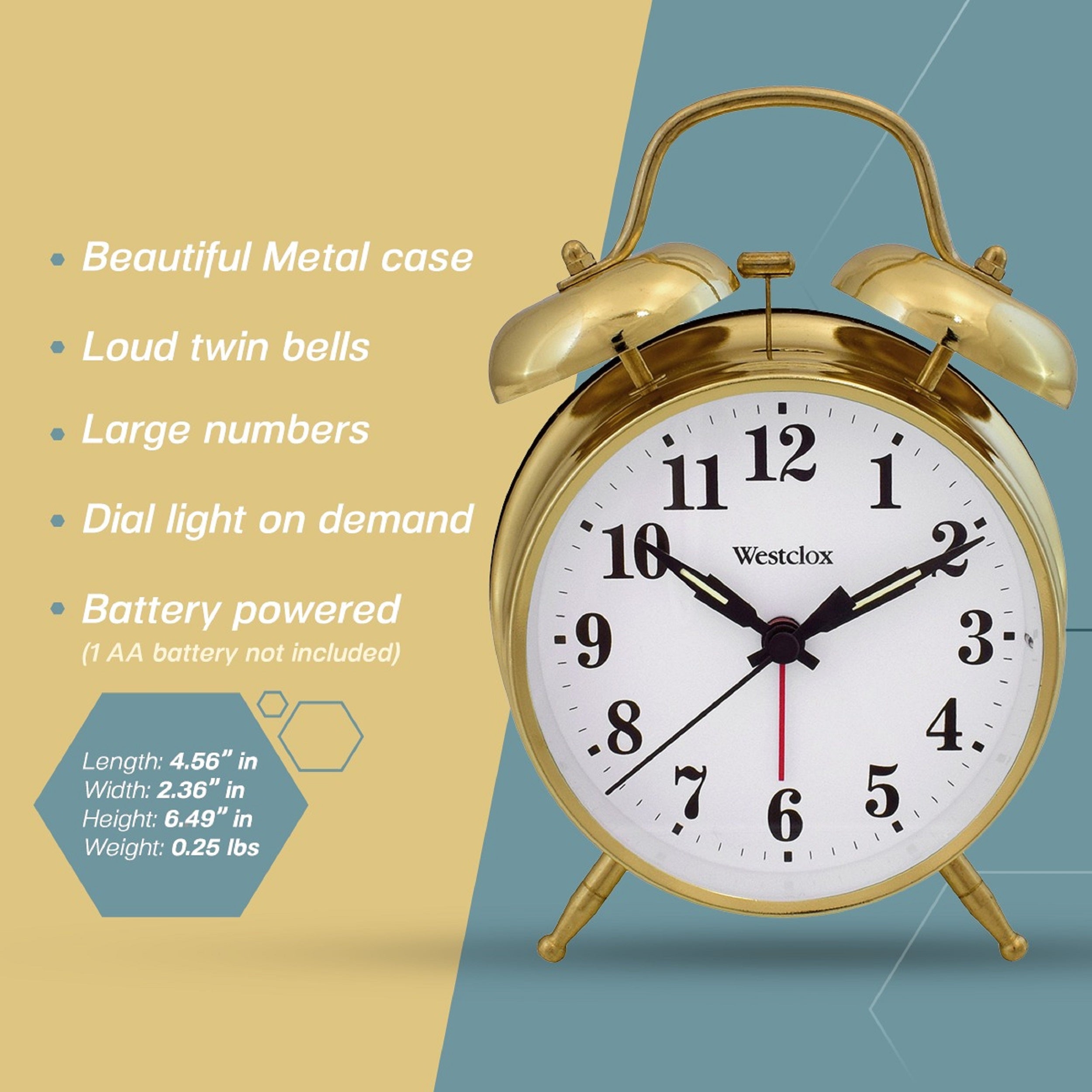 Westclox Twin Bell Alarm Clock, Loud Bell Alarm, Polished Go – The