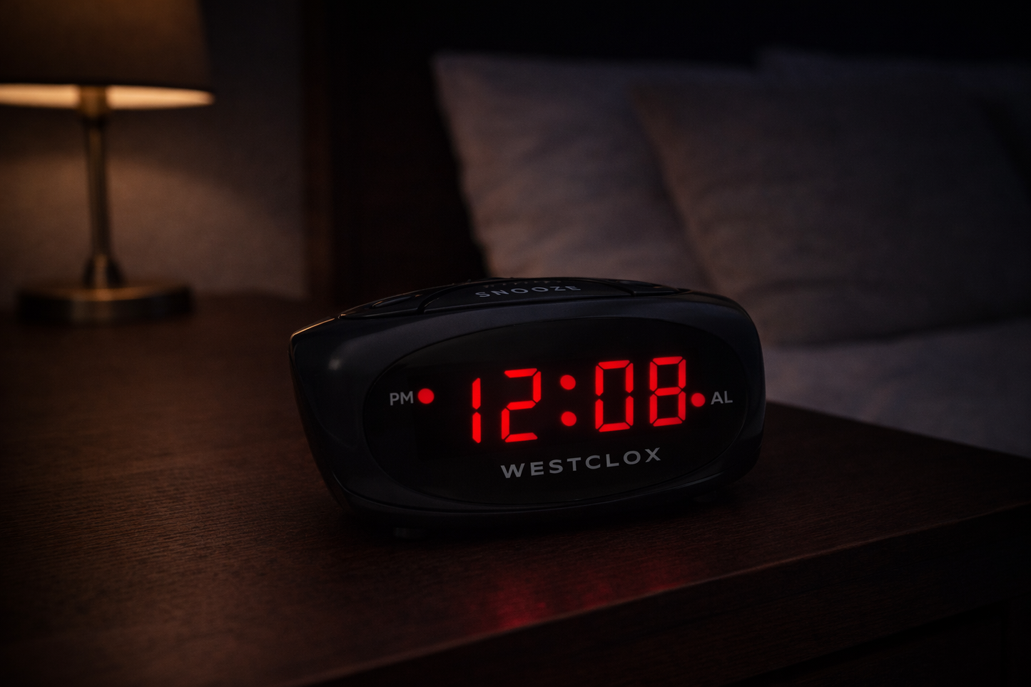 Westclox Black LED Alarm Clock, 0.6" Red Digits, Adjustable Volume, Large Snooze, Backup
