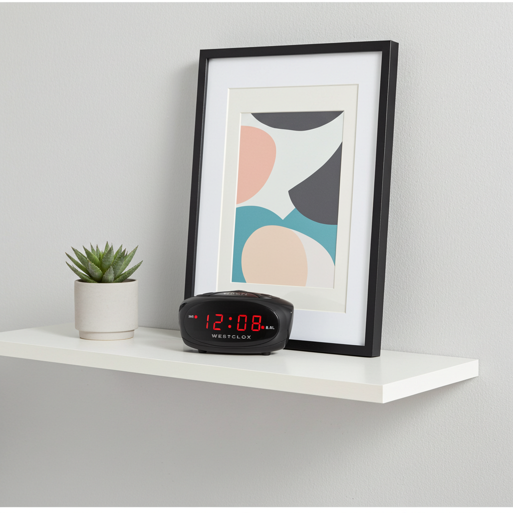 Westclox Black LED Alarm Clock, 0.6" Red Digits, Adjustable Volume, Large Snooze, Backup