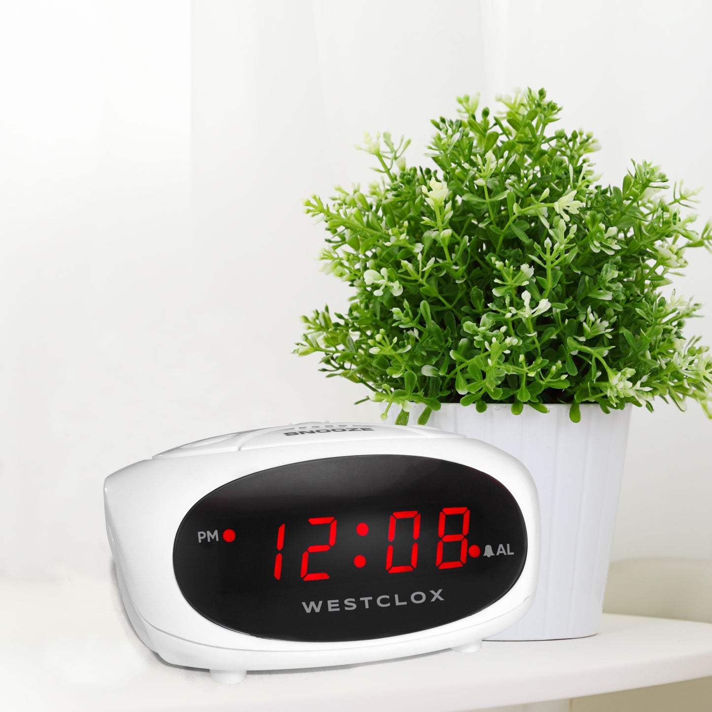Westclox White Digital LED Alarm Clock – Red LED Display & Snooze