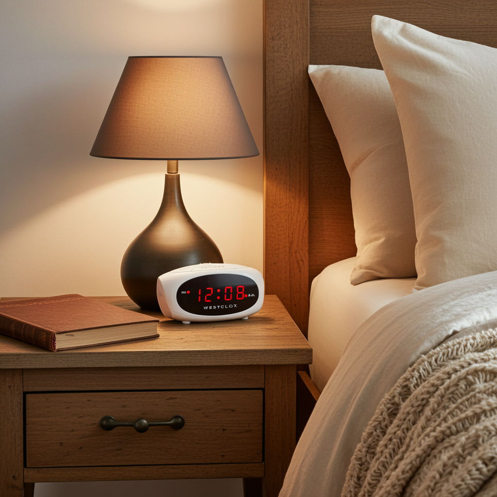 Westclox White Digital LED Alarm Clock – Red LED Display & Snooze
